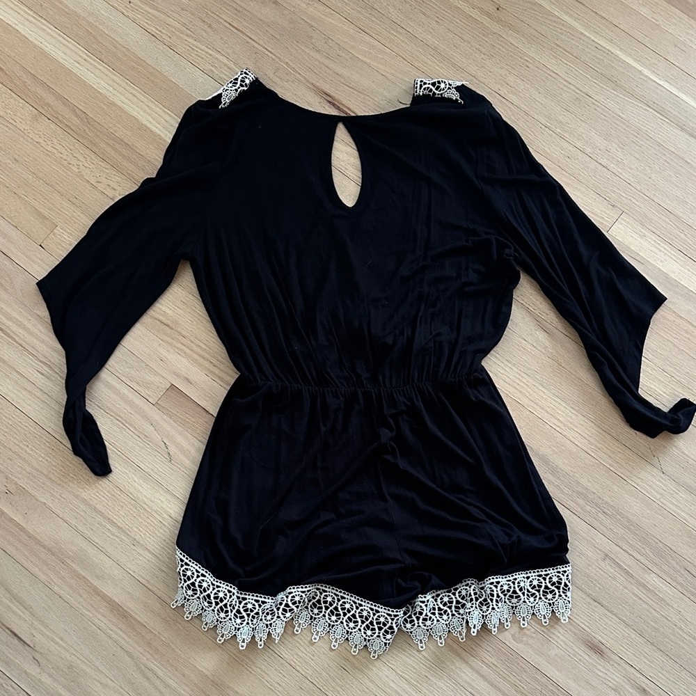 Black Romper with White Lace Trim - Size Large - Picture 7 of 8